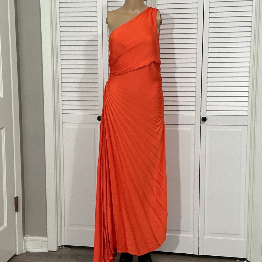 House of Harlow 1960 One-Shoulder Bright Orange Draped Gown